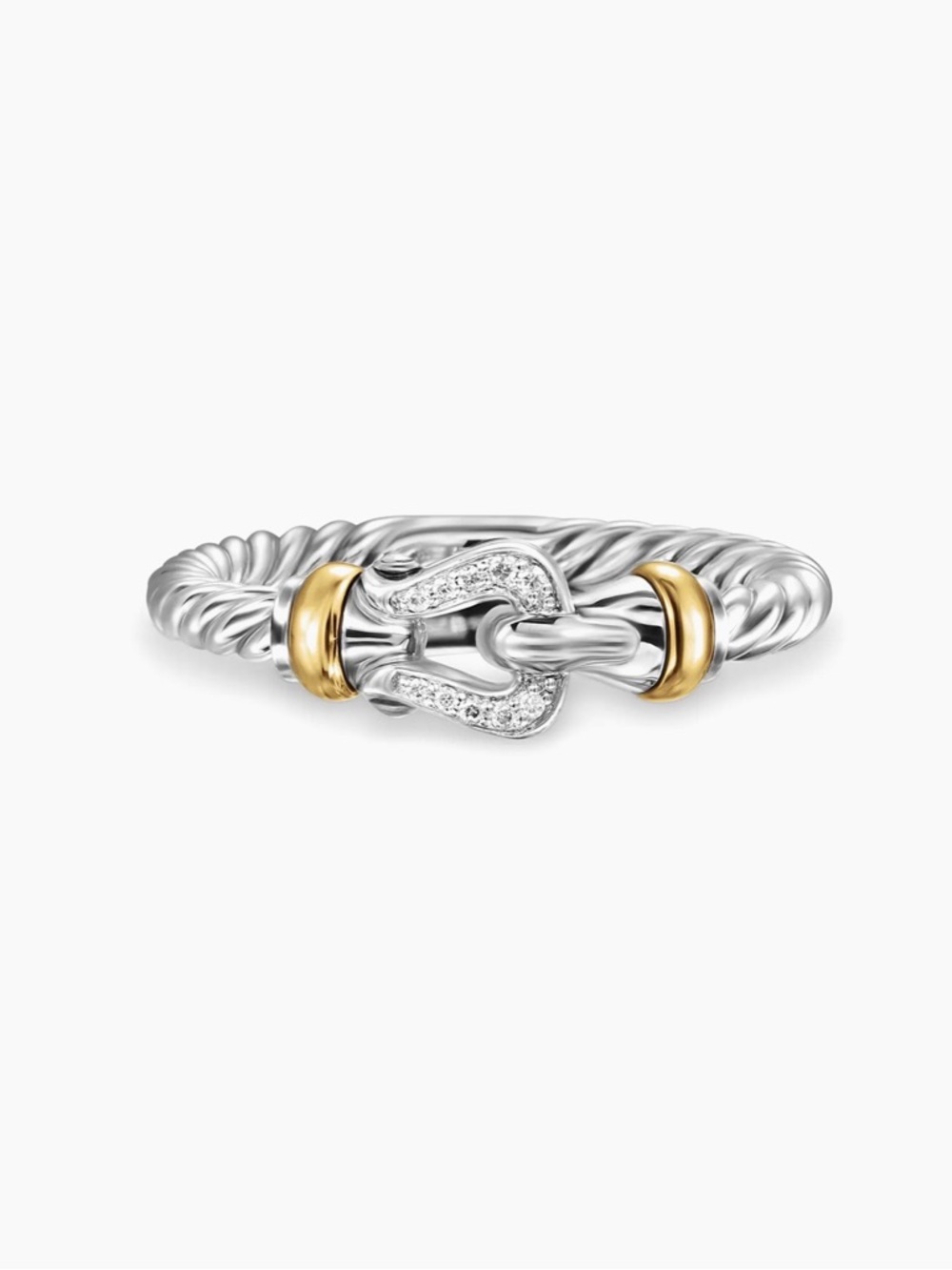David Yurman Two-Tone Cable Ring with Gold Accents and Pavé Diamonds- Size 5